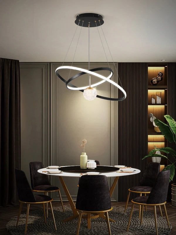 Modern Round LED Chandelier for Living Room Dining Kitchen Pendant Light Fixture