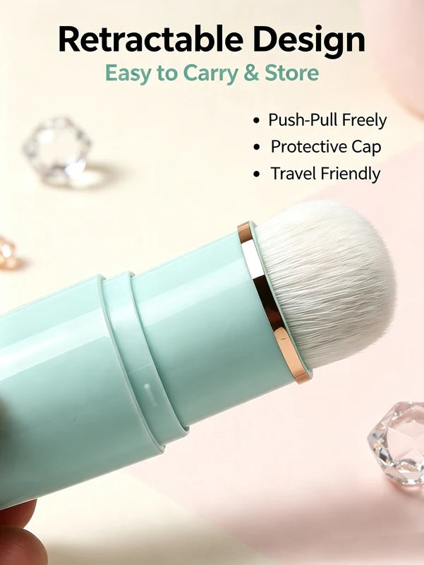 Mini Retractable Makeup Brush Set for Foundation Concealer Blush & Contouring - Portable Travel Tool with Protective Cap