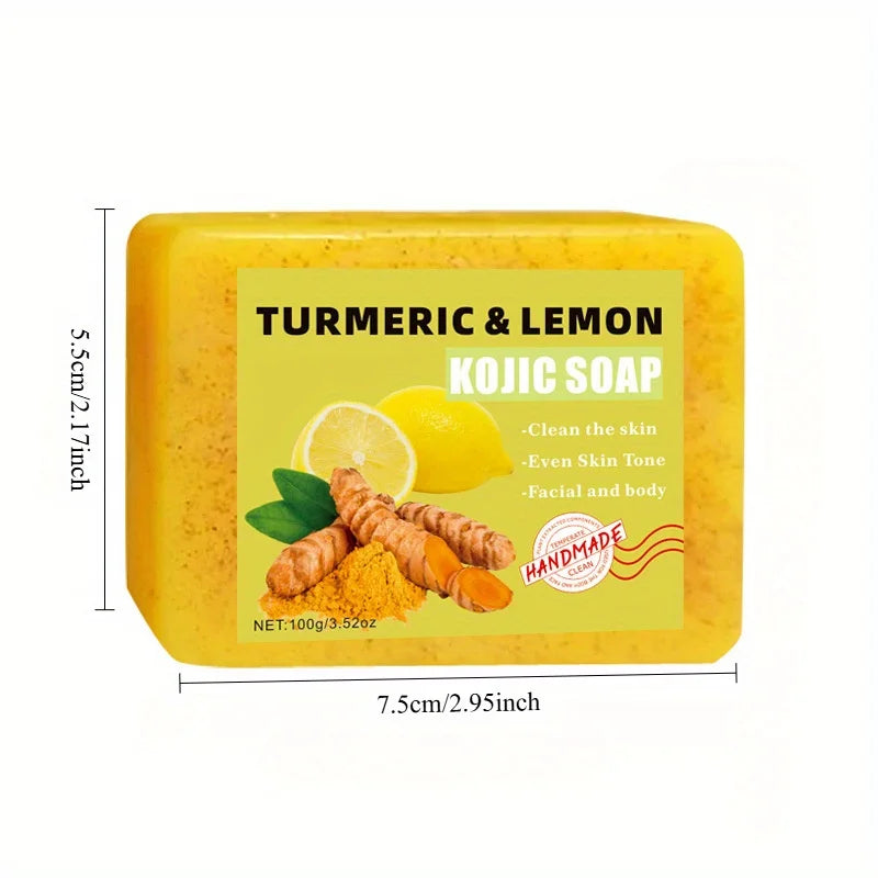 3PCS Lemon Turmeric Kojic Acid Soap for Face & Bath - Deep Moisturizing, All Skin Types