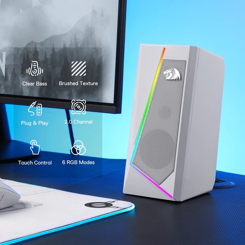 RGB Desktop Speakers 2.0 Channel Stereo with 6 Color Modes PC Audio White Pink
