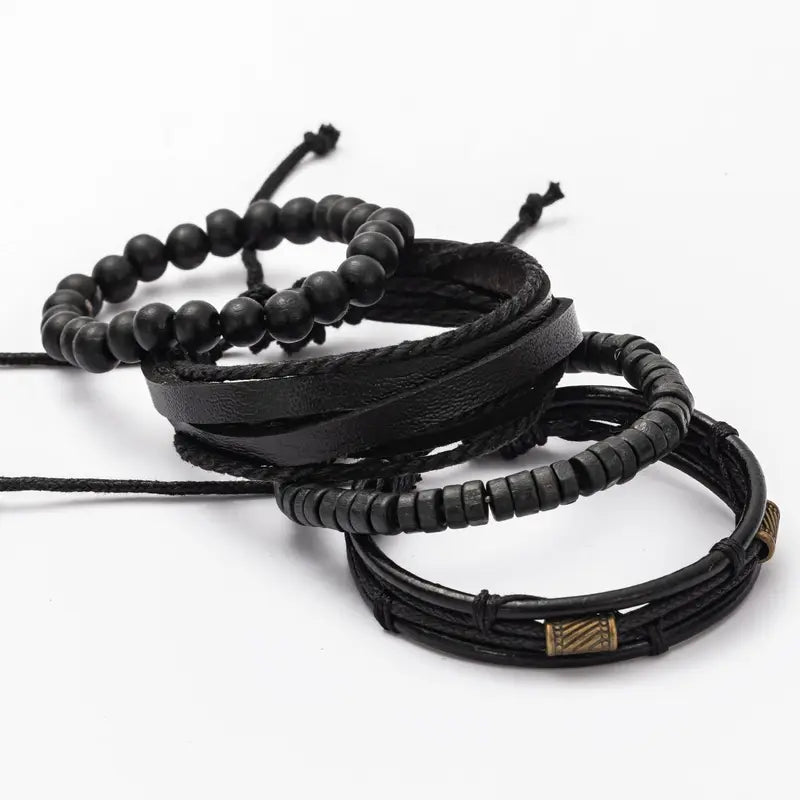 4PCS Multi-Layer Wooden Beads Men's Bracelet Set - Vintage Fashion Accessories