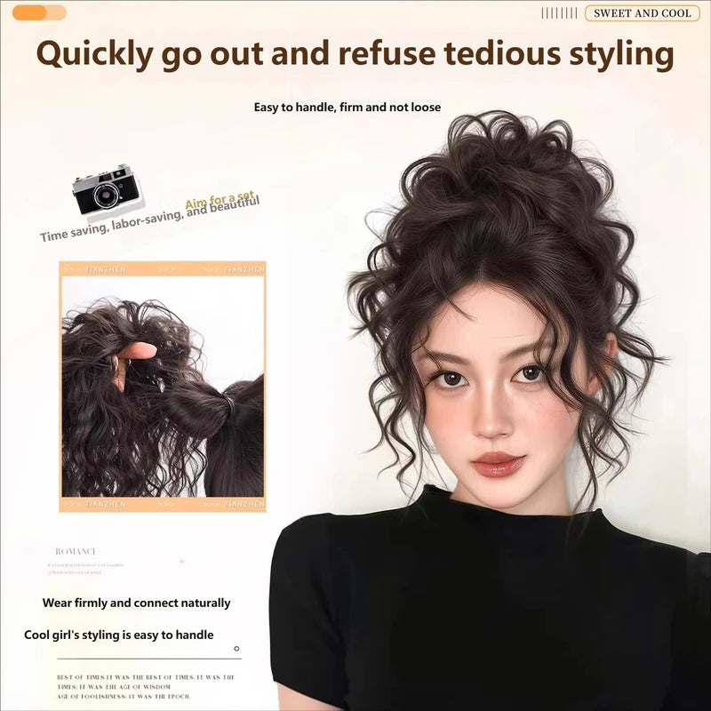 Elegant Wool Curly Synthetic Hair Bun with Elastic Band for Daily Updos