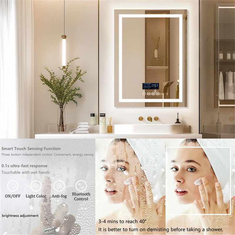 LED Bathroom Mirror with Bluetooth Speaker Anti-Fog Backlit & Front Light