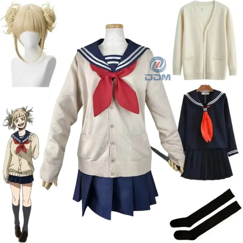 Anime Cosplay Costume Himiko Toga Uniform Sweater Coat Wig Set for Halloween & Conventions