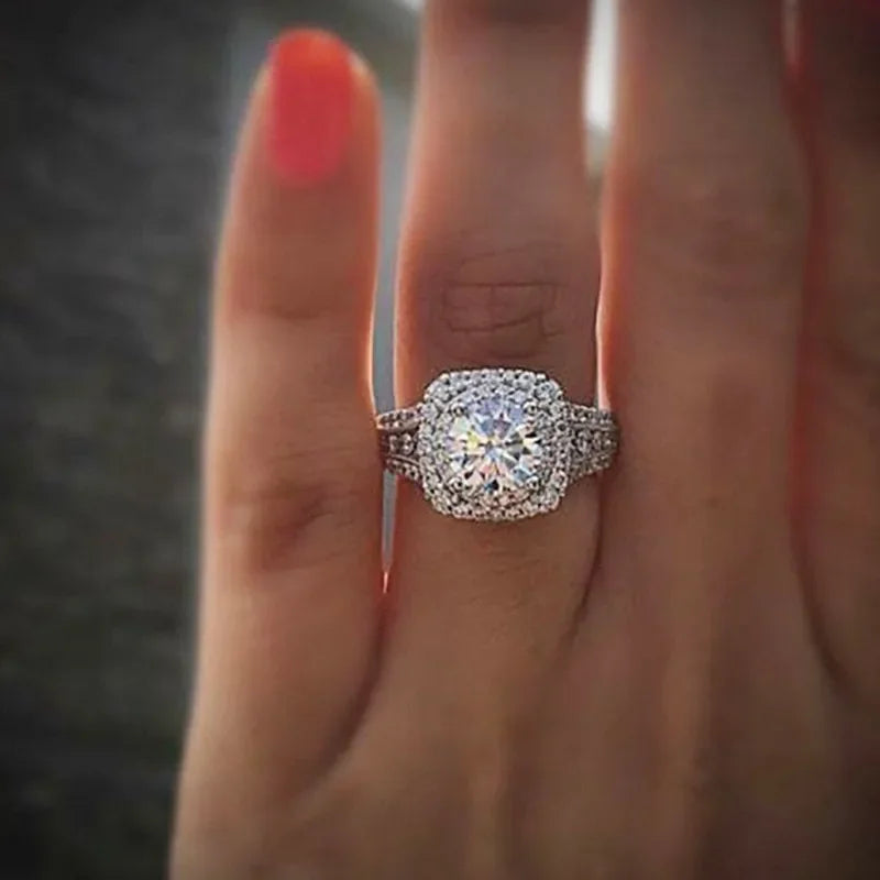 925 Sterling Silver Square Zircon Engagement Ring for Women - Multiple Sizes