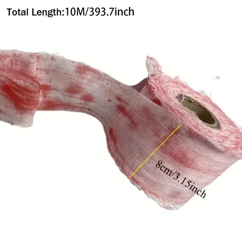 10M Artificial Blood Bandage Cloth Halloween Scary Decor Prop for Terror Theme Party