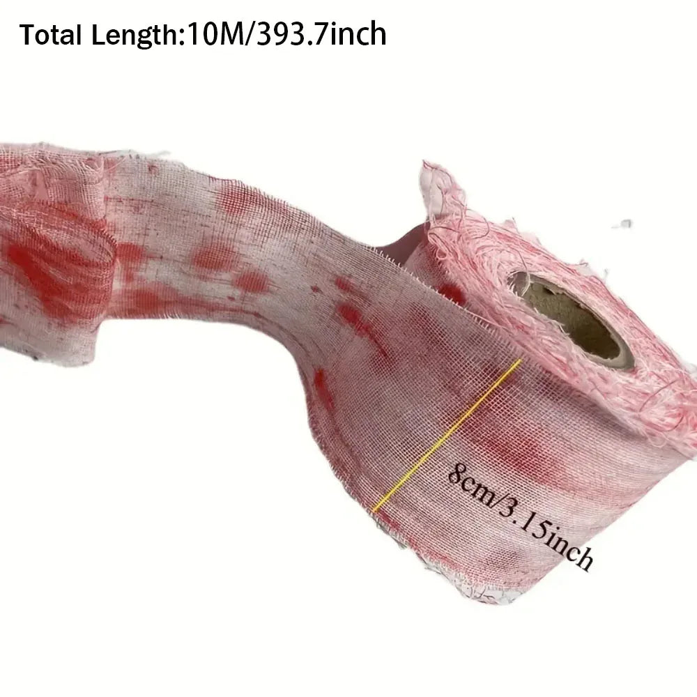 10M Artificial Blood Bandage Cloth Halloween Scary Decor Prop for Terror Theme Party