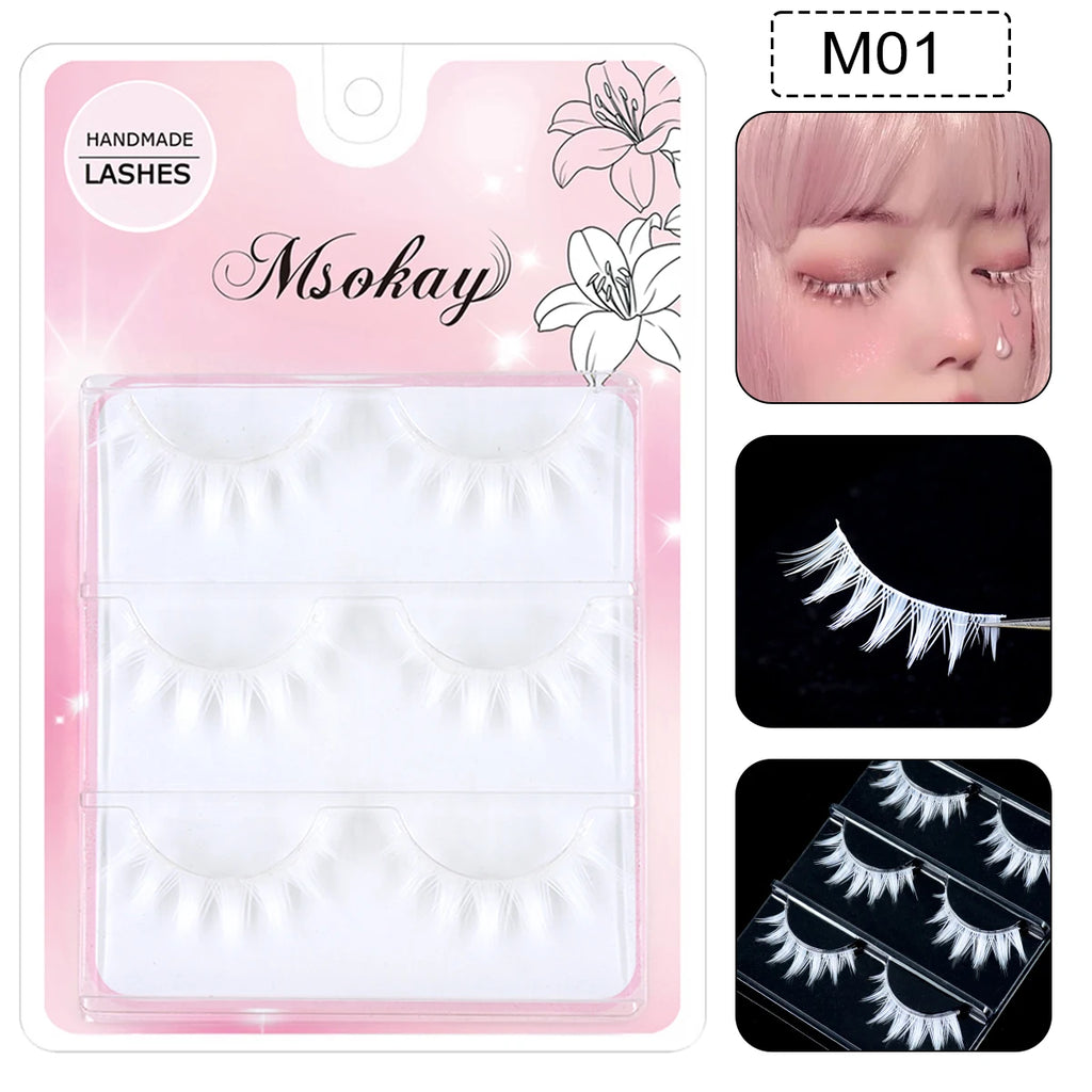 Rainbow Colorful False Eyelashes 3 Pairs - Vegan Makeup Eye Lashes for Halloween and Cosplay