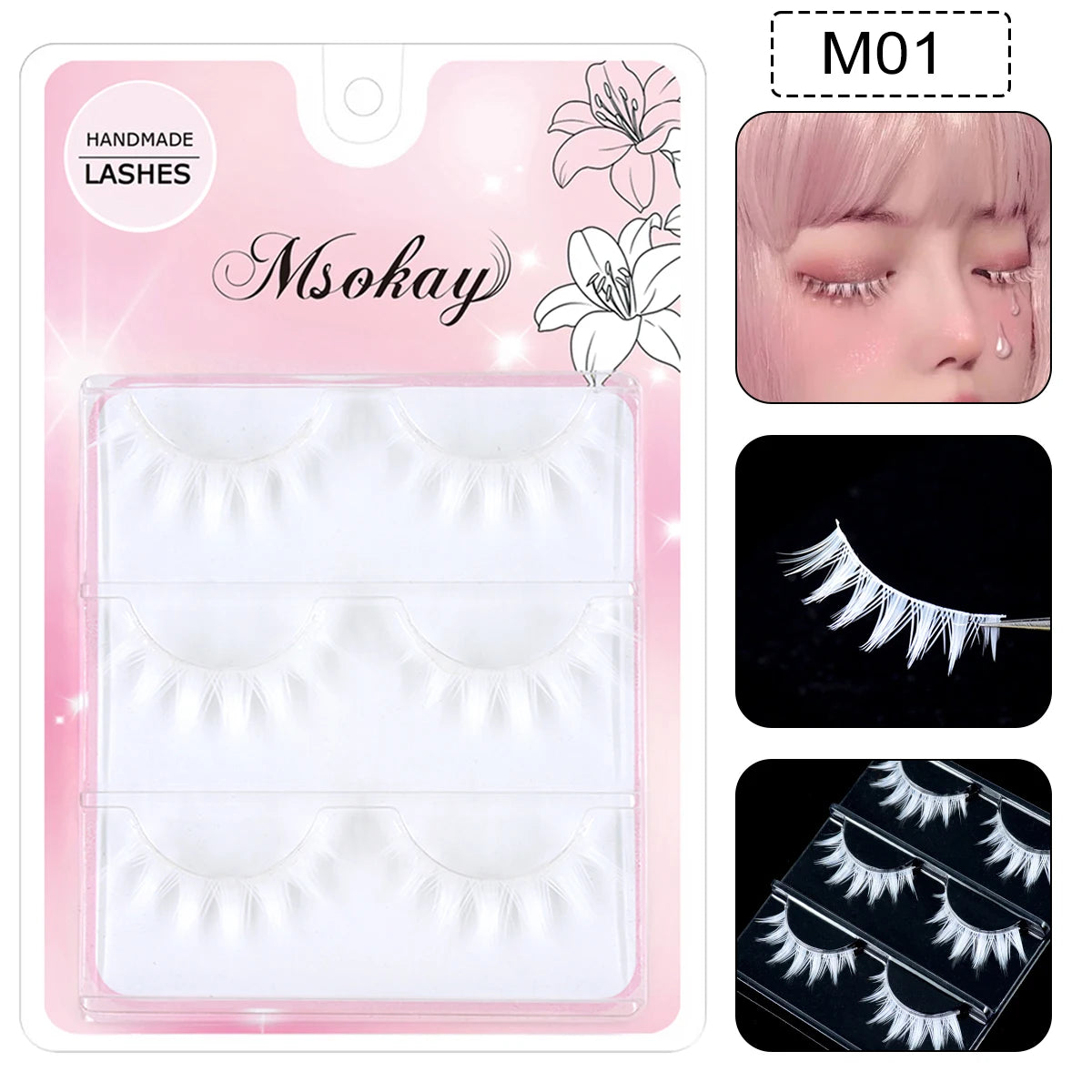 Rainbow Colorful False Eyelashes 3 Pairs - Vegan Makeup Eye Lashes for Halloween and Cosplay