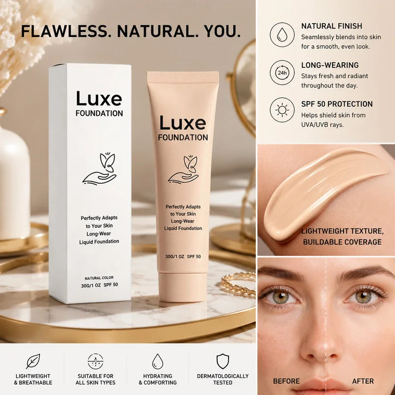 Color Changing SPF 50 Foundation - Long Lasting Natural Glow Face Makeup Base