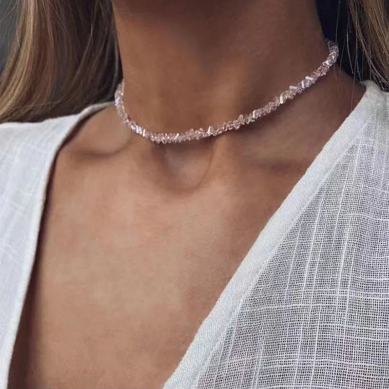 Multi-Cut Glass Crystal Beaded Jewelry Set for Women Irregular Necklace & Bracelet