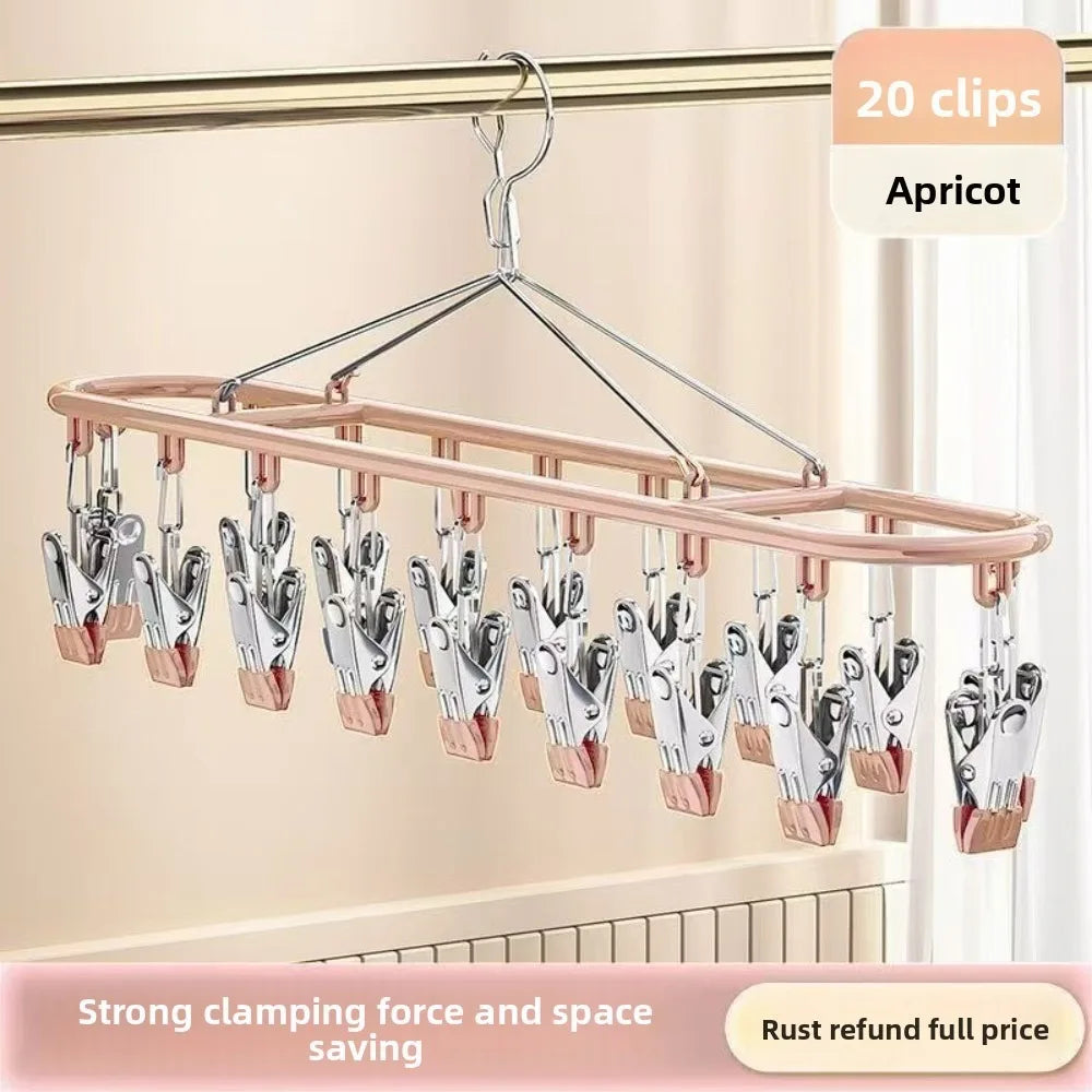 Stainless Steel Clothes Drying Rack with 20 Clip Capacity - Multi-Color Household Organizer