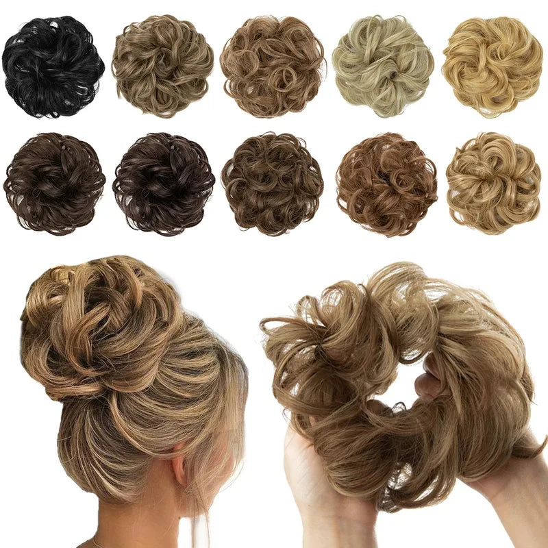 Disheveled Fluffy Wig Hair Bun Band - Natural High-Temperature Synthetic Curl