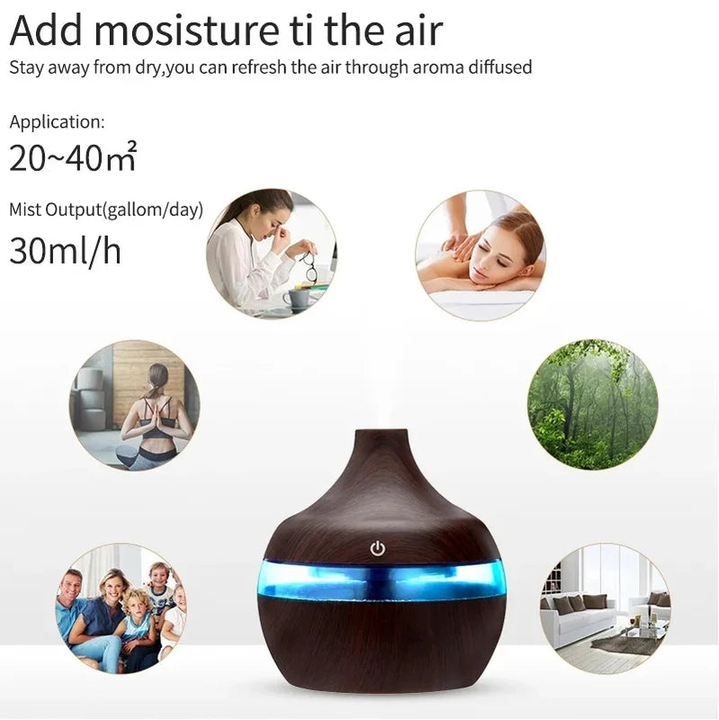 Ultrasonic Air Diffuser Humidifier with Essential Oil Aromatherapy, 300ml Capacity
