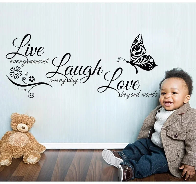 Live Laugh Love Butterfly Flower Wall Decals - Modern Quotes Vinyl Sticker for Home Decor