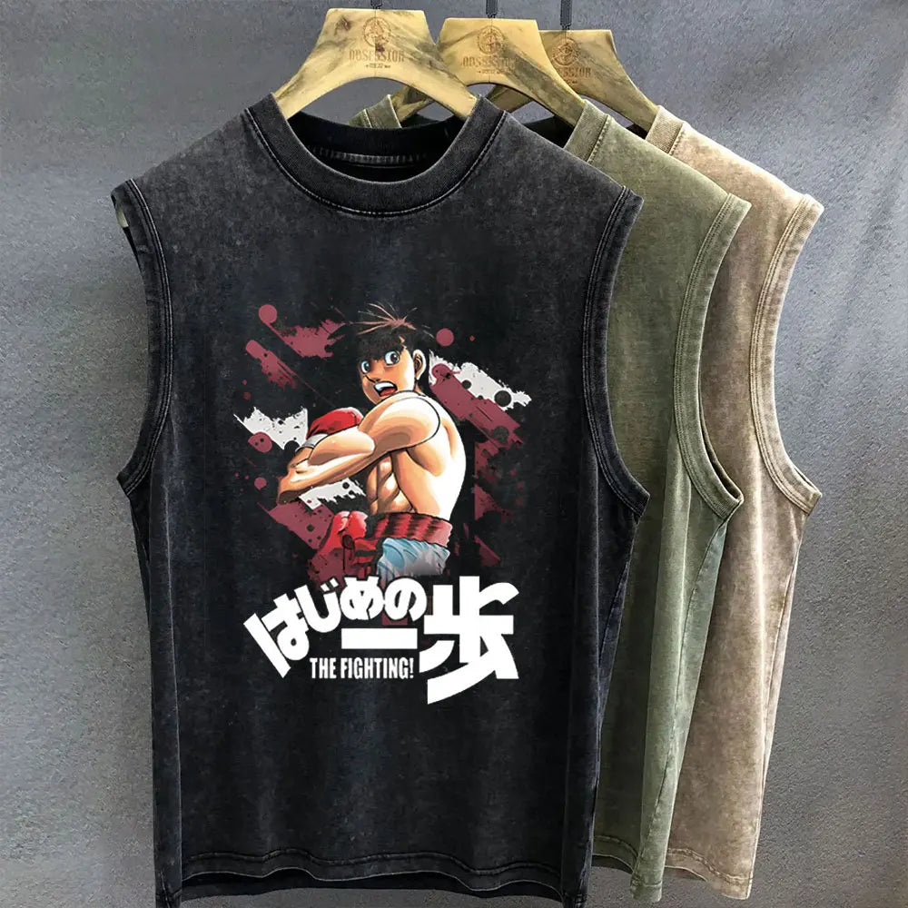 Men's Oversized Anime Tank Top - Hajime No Ippo Graphic Gym Vest