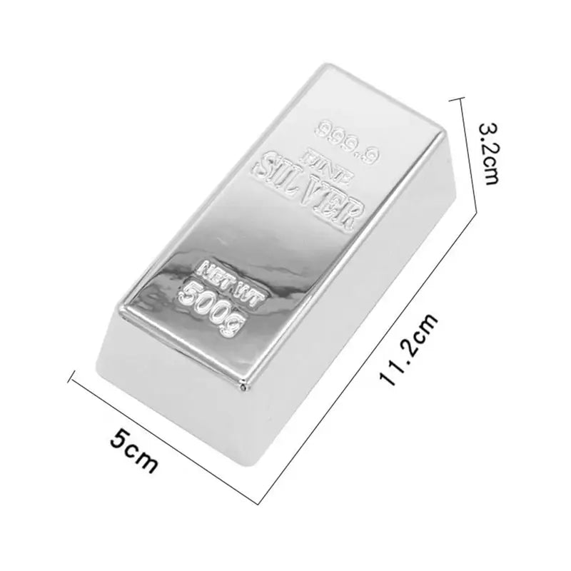 Fake Silver Bullion Brick Decor - Simulated Silver Gift for Parties & Home