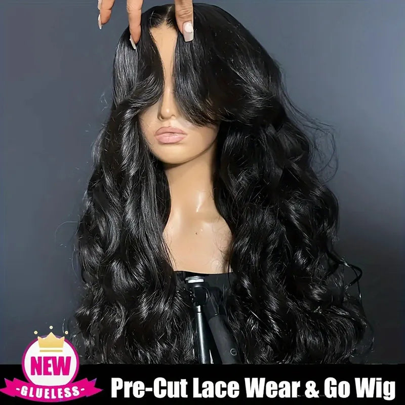 Glueless Human Hair Lace Front Wigs with Body Wave Texture - Pre Plucked, Bleached Knots, 13x4 & 13x6 HD Lace, Natural Black, Various Lengths & Densities