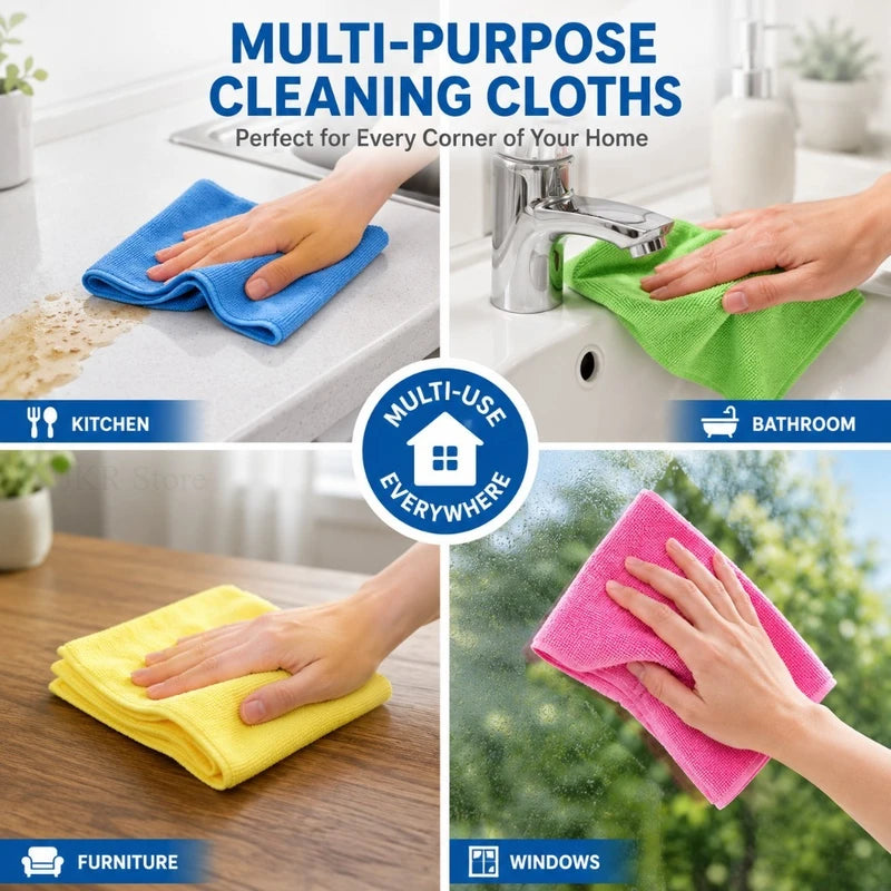 Reusable Microfiber Cleaning Cloths Set - Absorbent Dish Towels for Kitchen Bathroom Car