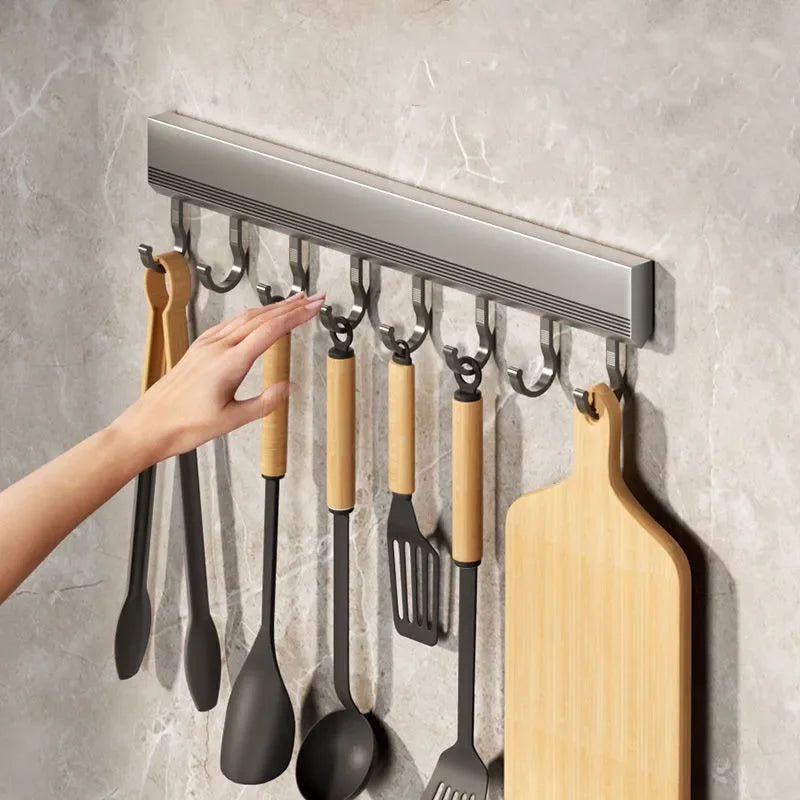Wall Mounted Hooks Rack Multi-Purpose Storage Organizer No Drilling