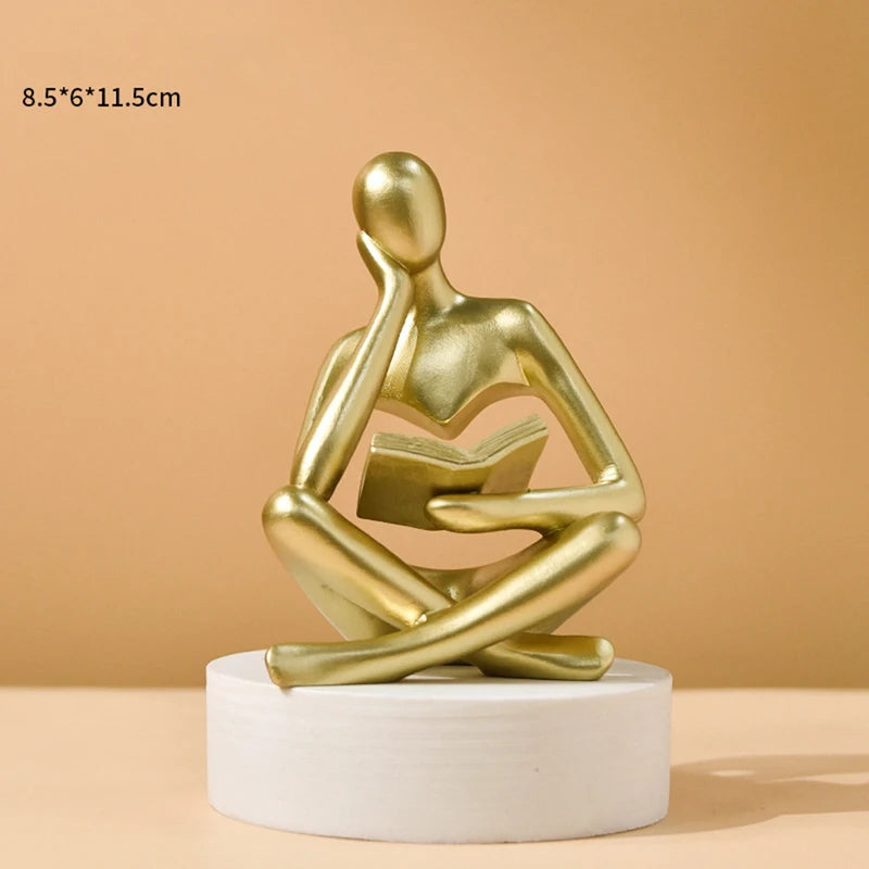 Abstract Thinking Person Sculpture Figurine - Modern Resin Home Decor for Bookshelf