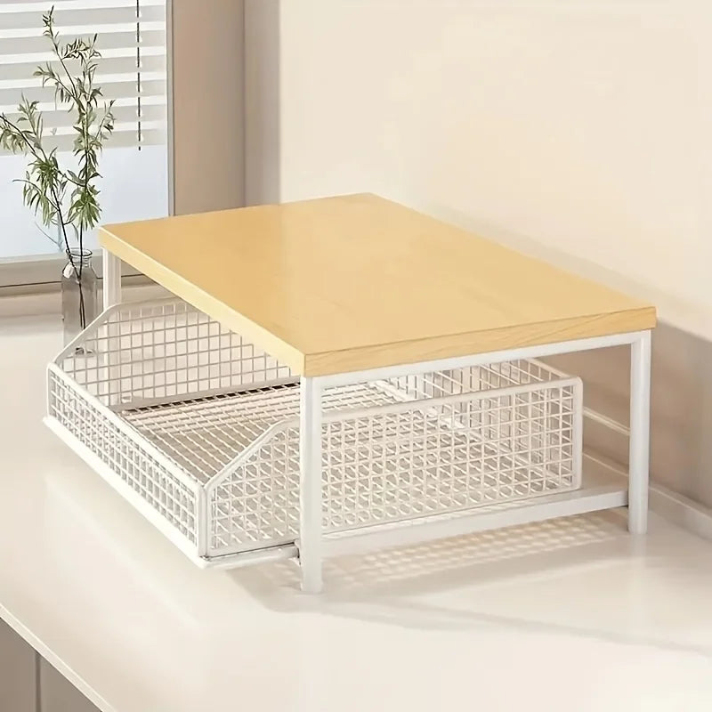 Vertical Microwave Stand with Drawer and Baking Rack - Multi-Function Kitchen Shelf