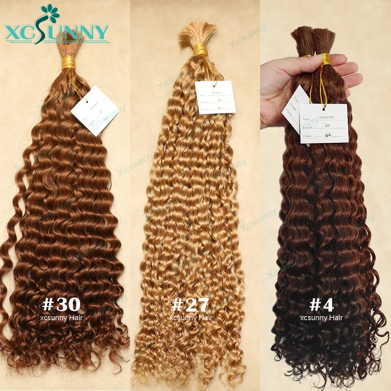 Bulk Human Hair Extensions for Braiding - Double Drawn, Curly, Blonde Mix