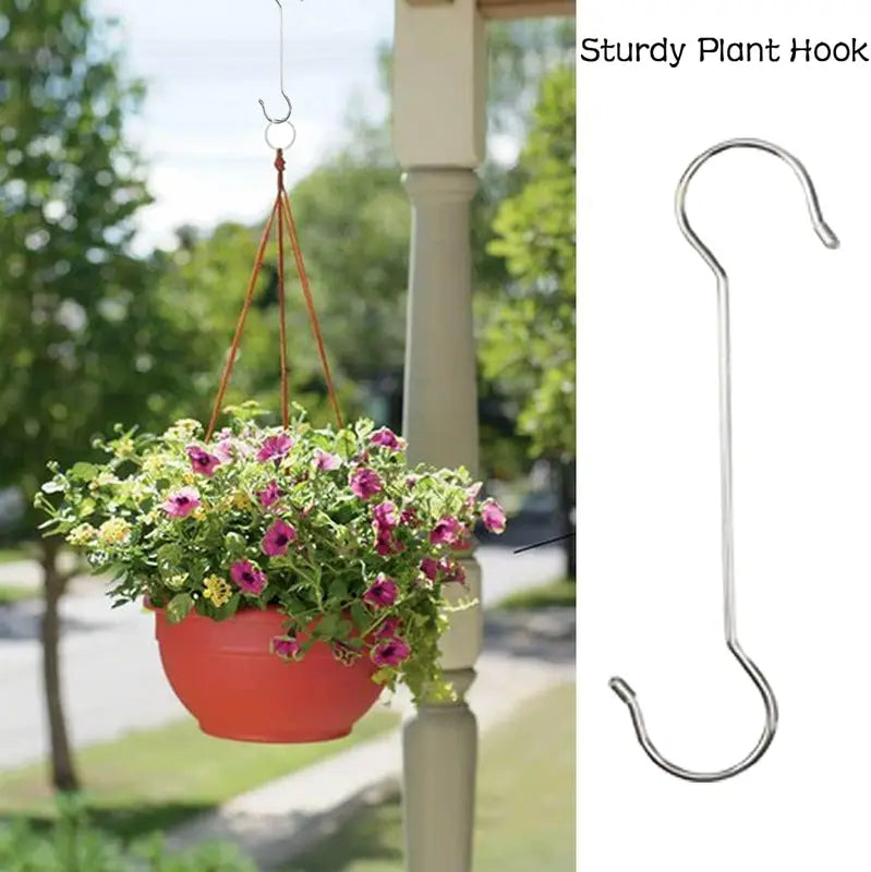 Heavy Duty Outdoor Plant Hook Set - 6 Large S Hooks for Garden Baskets, Bird Feeders & Wind Chimes