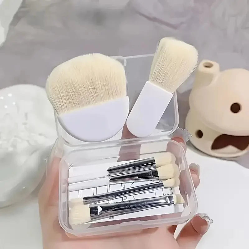 Mini Makeup Brush Set with Storage Box - 6 Pcs Portable Cosmetic Tools for Face & Blush