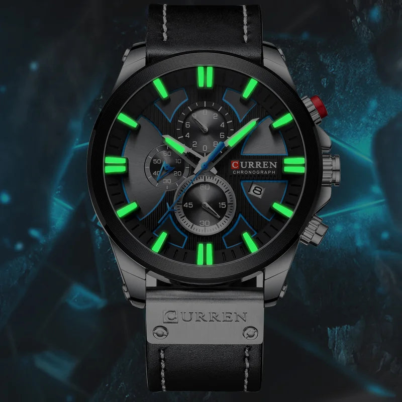 Men's Business Leather Strap Watch - Waterproof Chronograph, Luminous Dial