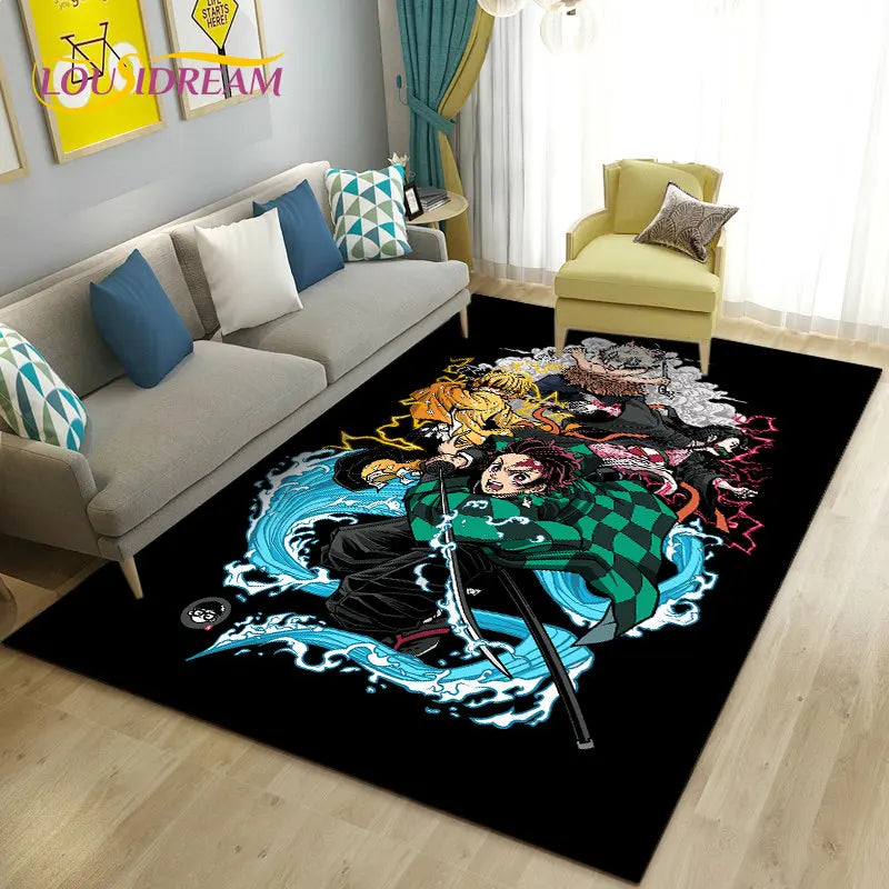 3D Demon Slayer Cartoon Area Rug for Living Room & Kids' Bedroom - Non-slip Large Carpet