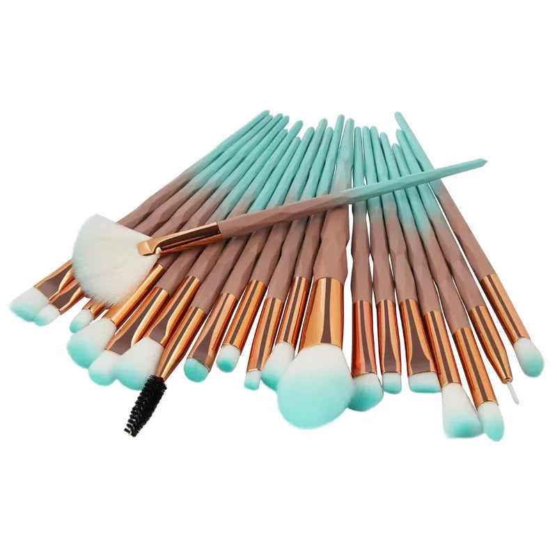 20Pcs Makeup Brush Set with Powder, Blush, Eye Shadow & Lip Brushes - Portable Cosmetic Tools