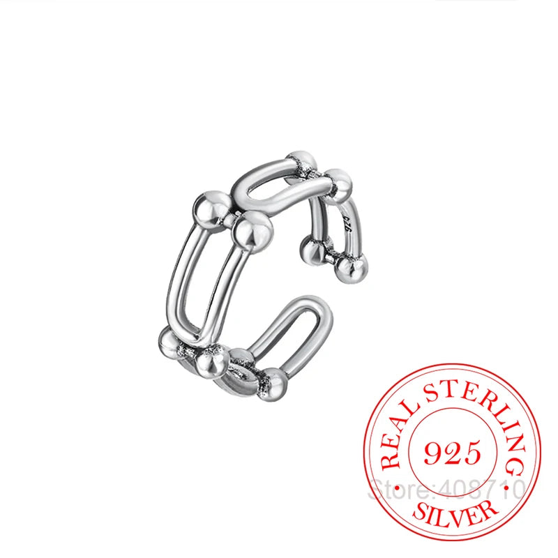 Vintage U-Shaped Horseshoe Silver Ring for Women - Adjustable Wedding Jewelry Gift