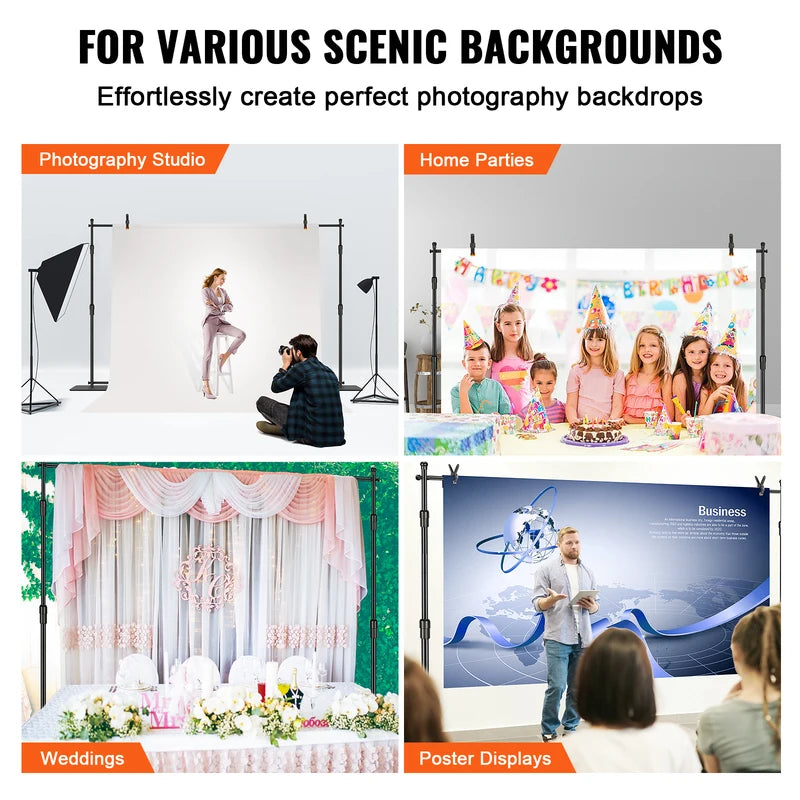 10 ft Heavy Duty Adjustable Photography Backdrop Stand for Studio & Events