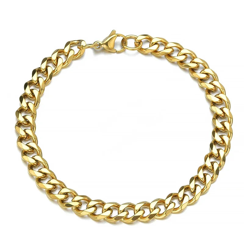 Unisex Men Women Cuban Chain Bracelet Stainless Steel Jewelry for Couples
