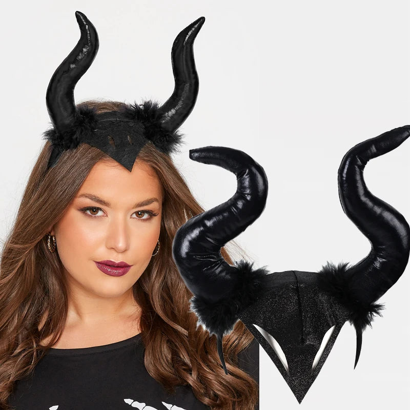 Women Halloween Demon Horn Headband Evil Queen Glitter Costume Accessory