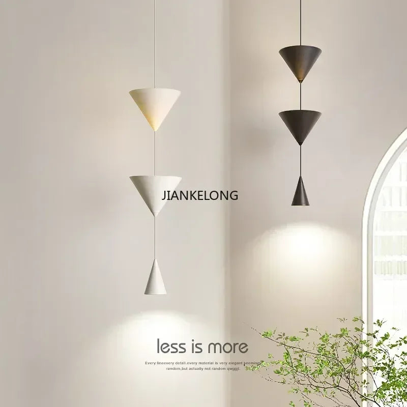 Nordic Minimalist LED Pendant Light for Living Room & Bedroom - Modern Black & White Conical Fixture