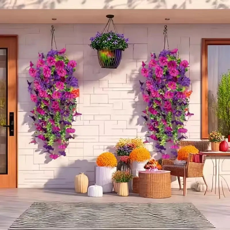 Artificial Morning Glory Flowers with Eucalyptus Leaves for Outdoor Wedding Garden Decor - 2 Pieces