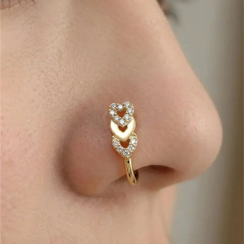 5Pcs Faux Nose Clip Set Heart Clover Spider Design Fashion Accessories