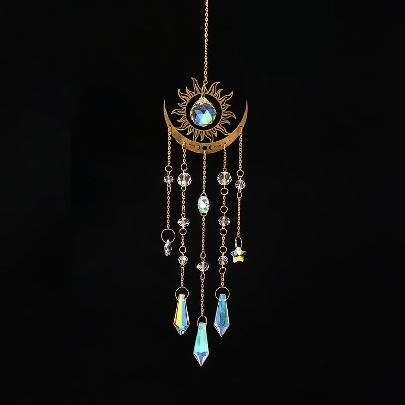 Gold Flame Moon Crystal Pendant Sunlight Catcher Outdoor Garden Decor