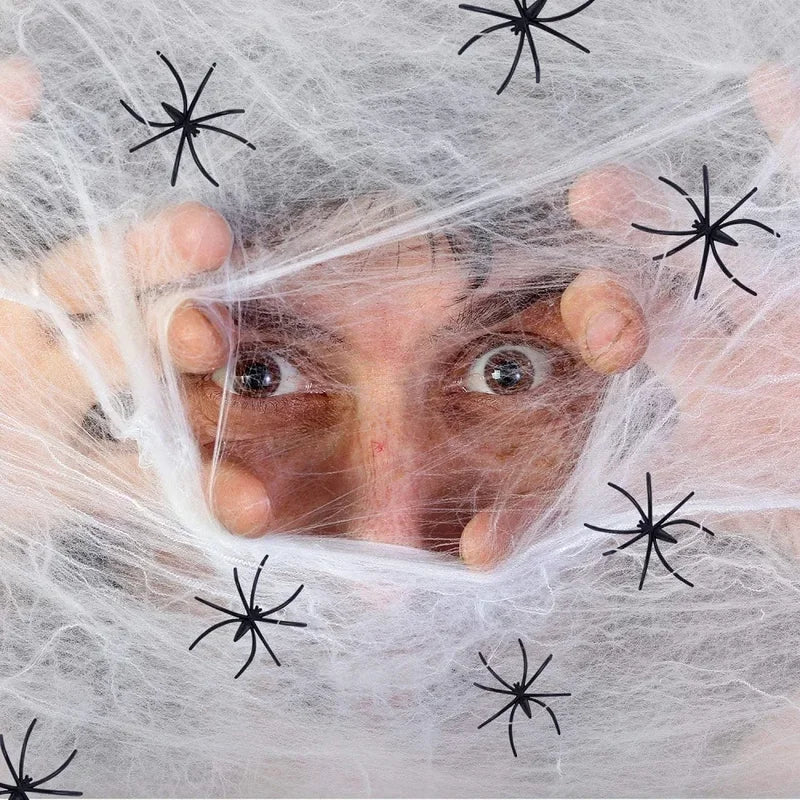 Halloween Elastic Spider Web with Spider Horror Yard Decor - Faux Props for Haunted House