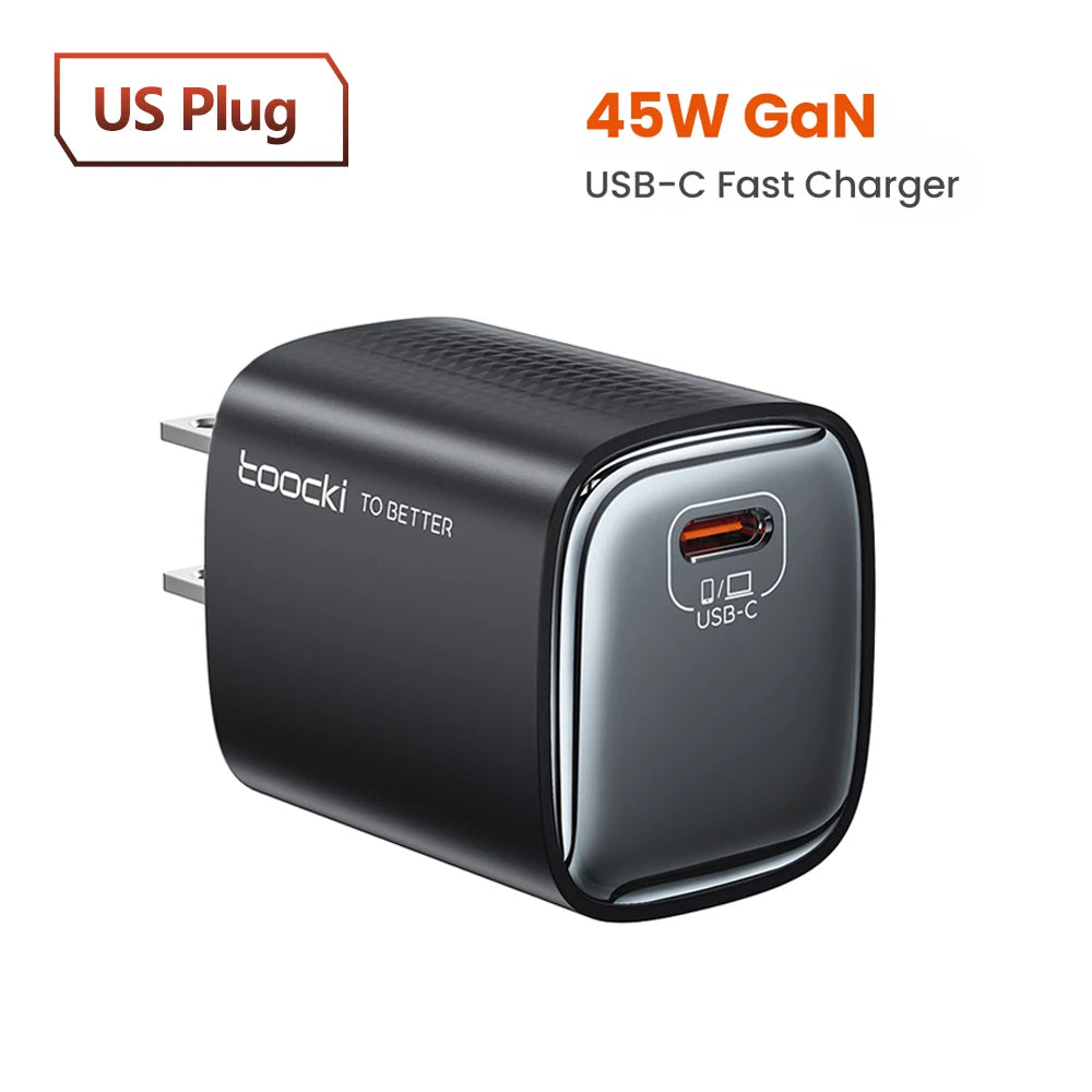 45W GaN USB-C Charger PD QC3.0 Fast Charging Power Adapter for Smartphones & Tablets