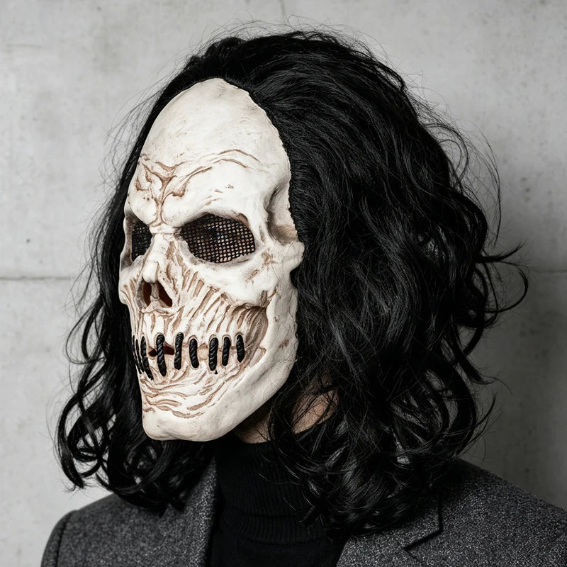 Black Latex Skull Mask for Halloween Parties and Cosplay