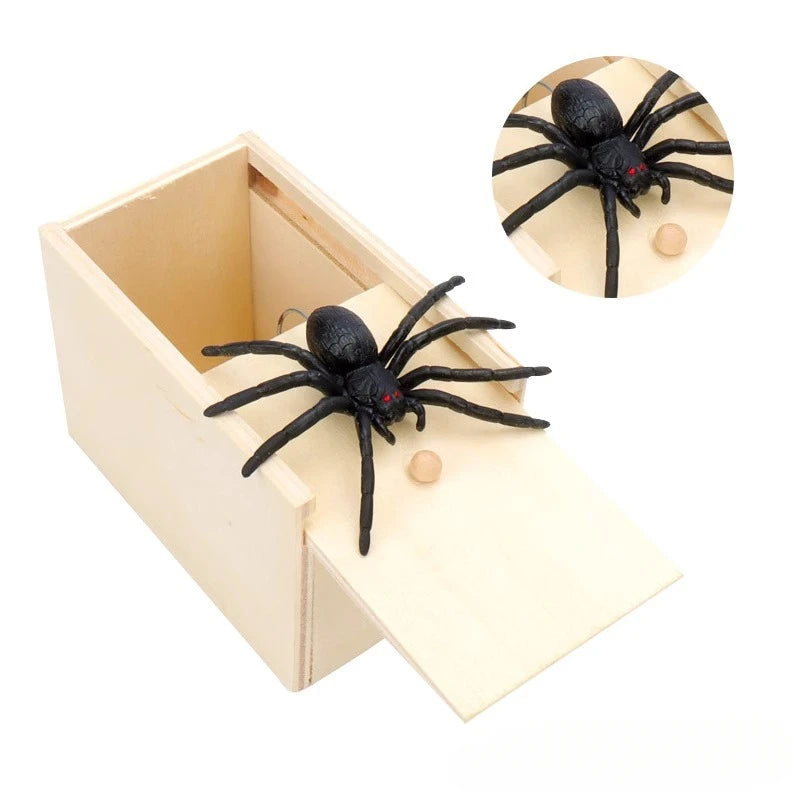 Funny Trick Spider Prank Box - Wooden Hidden Horror Halloween Game Gift