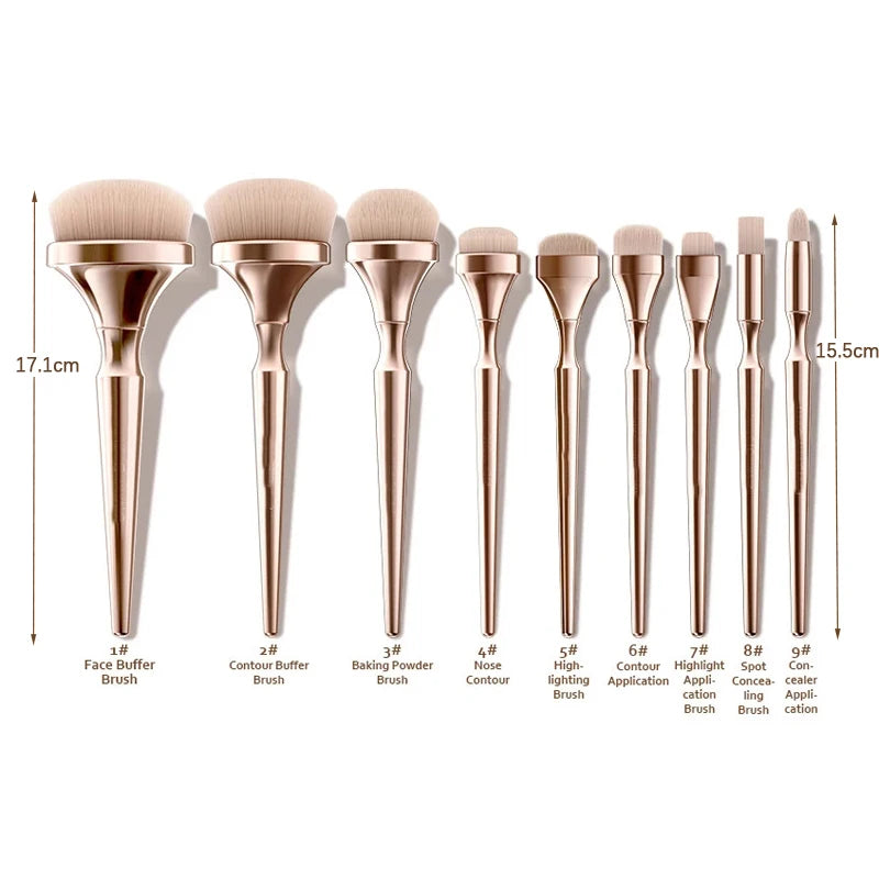 9-Piece Gold Handle Makeup Brush Set for Face Eye Powder Blush Foundation