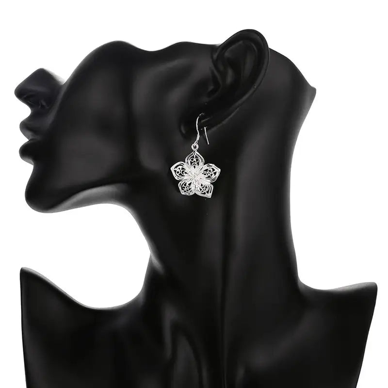 Retro Silver Flower Earrings for Women - Fashion Jewelry for Party Wedding