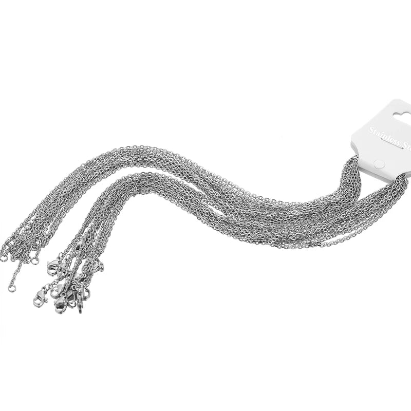 10-Pack Stainless Steel Link Chains for Jewelry Making - 50cm Cubic Chains Wholesale