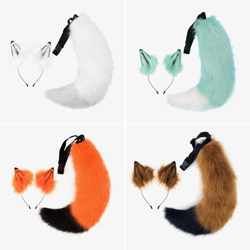 Halloween Wolf Tail Costume Plush Ears Cosplay Props for Men and Women