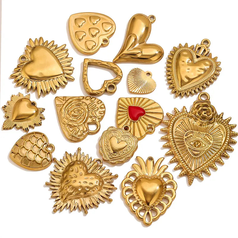 5pcs Stainless Steel Bohemian Heart Embossing Charm Jewelry Connectors for DIY Accessories