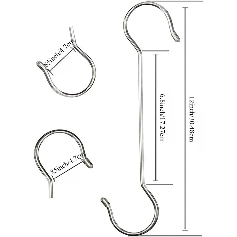 Heavy Duty Outdoor Plant Hook Set - 6 Large S Hooks for Garden Baskets, Bird Feeders & Wind Chimes